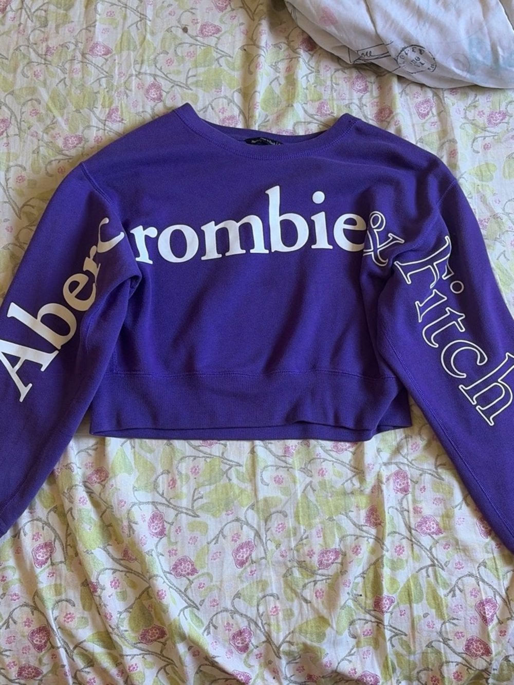 Abercrombie & Fitch Bold Purple Cropped Logo Crewneck